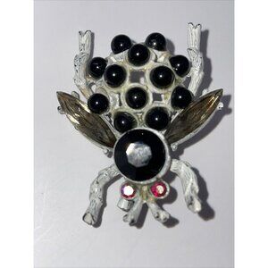 RARE! Bijou‎ White Enamel Bug Bee Fly Rhinestone Brooch Pin Vintage AL2.1
